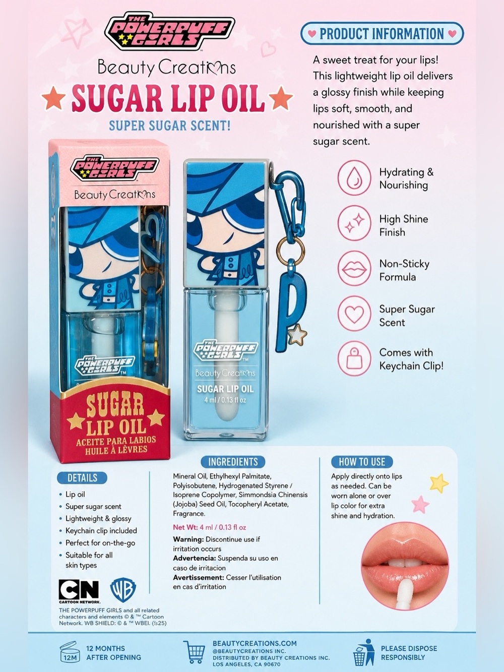 💙 Cute Powerpuff Girls Lip Oil Keychain – Sweet Scented Gloss